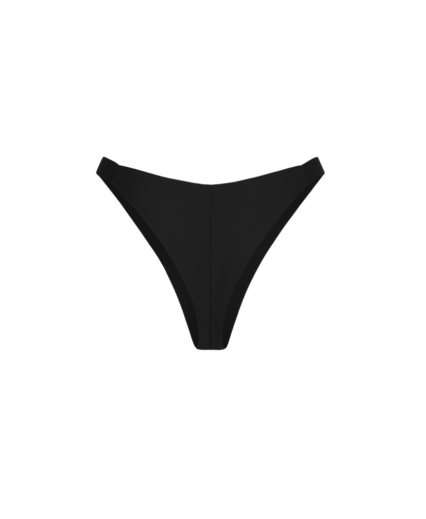 Classic black bikini bottoms designed to retain color and structure.