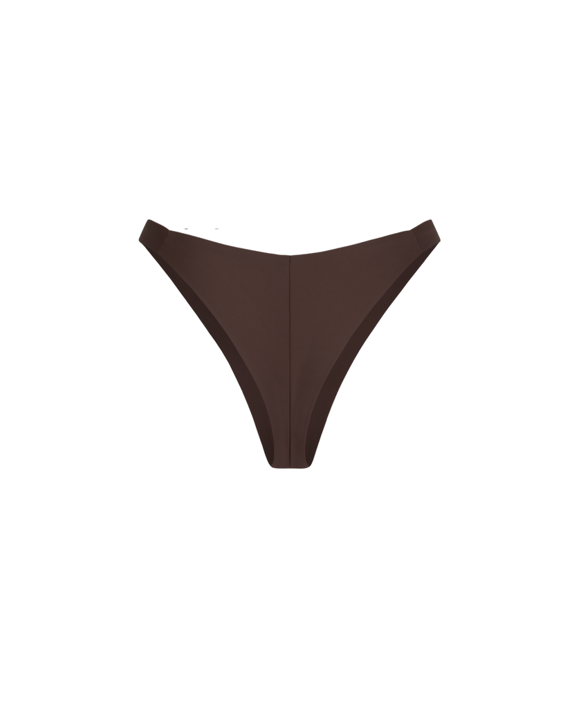 Chocolate Brazilian panties crafted from soft double biflex.