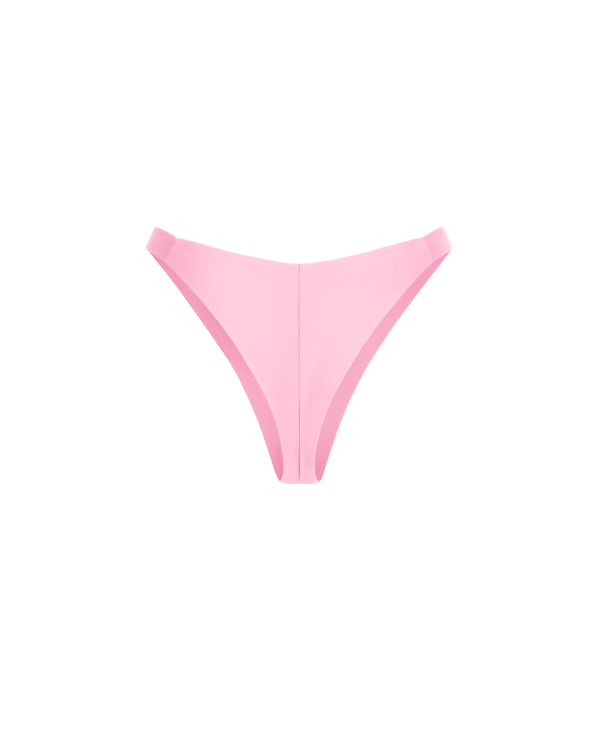 Soft pink bikini panties featuring wide fixed straps for a refined look.