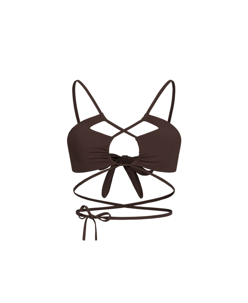 Dark chocolate GARDENIA top with rich warm tones and smooth drape.