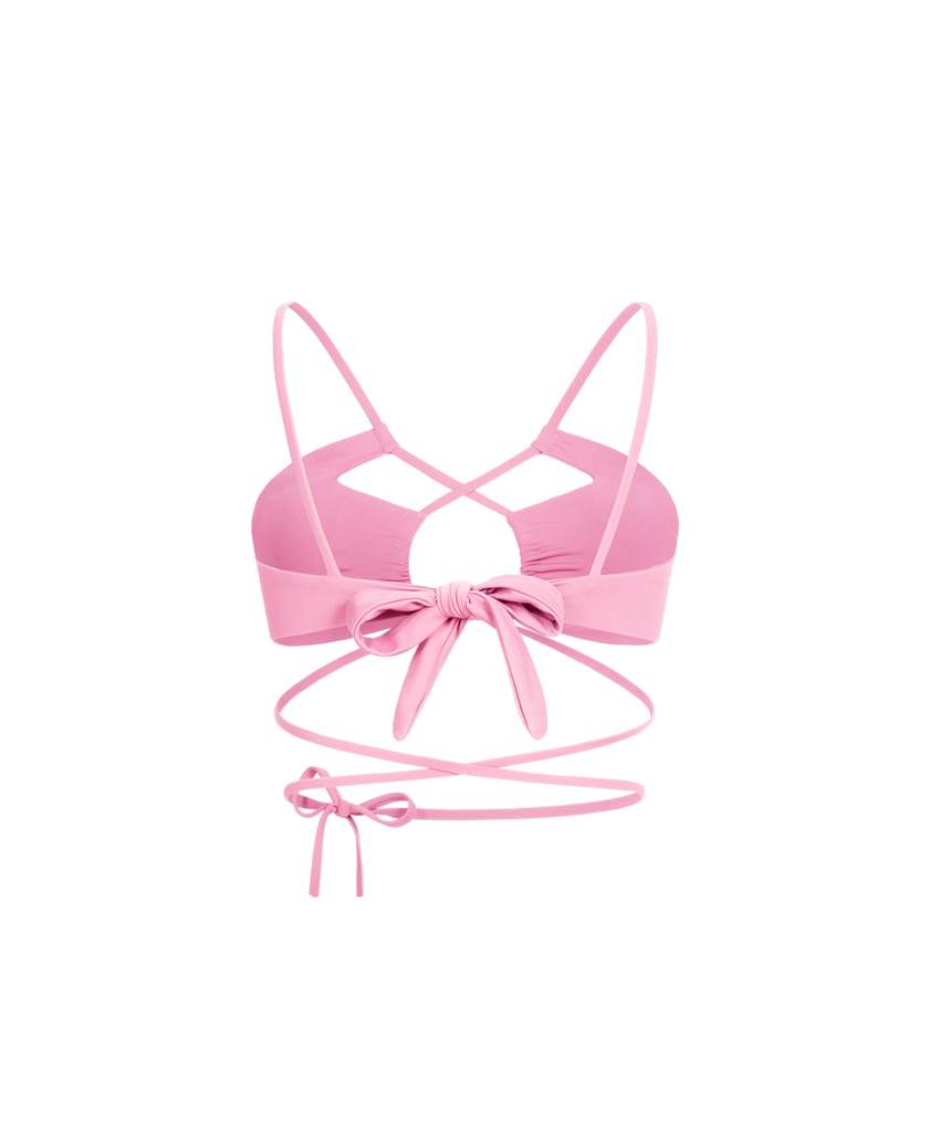 Pretty pink curtain bikini top offering delicate draping.