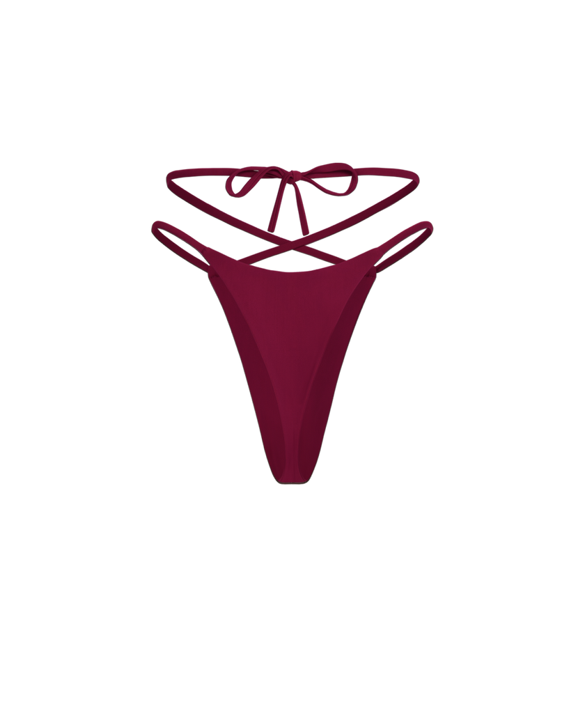 Deep burgundy thong offering a sculpted, elegant silhouette.