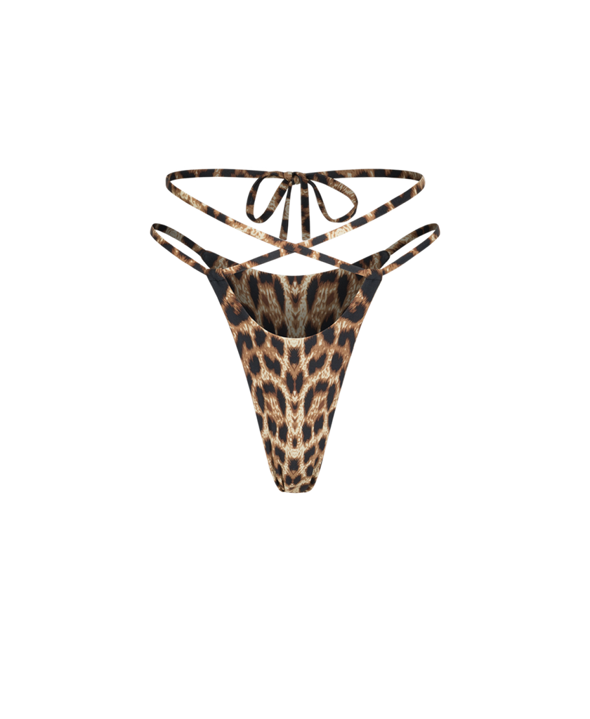 Classic leo LILY thong panties featuring long side ties and hidden seams.