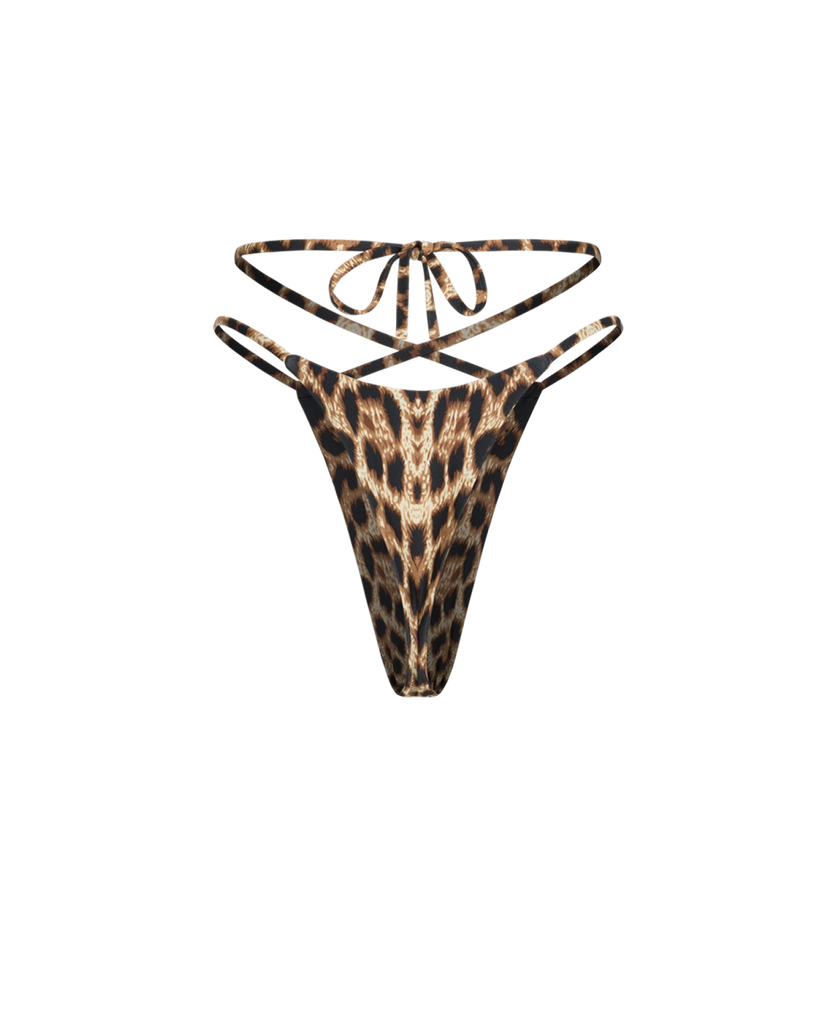 Warm leopard print thong offering a flattering, sculpted fit.