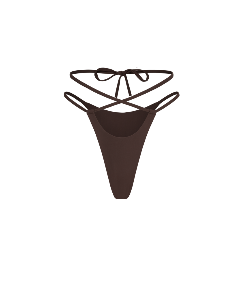 Dark chocolate LILY thong panties with long side ties for perfect adjustment.