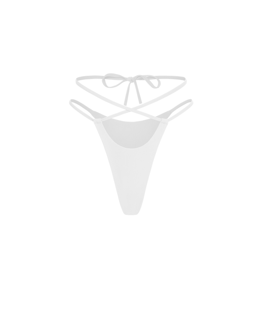 White LILY thong panties in soft double biflex with long adjustable ties.