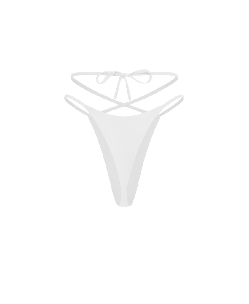 Clean white thong featuring hidden seams for a smooth, minimal look.