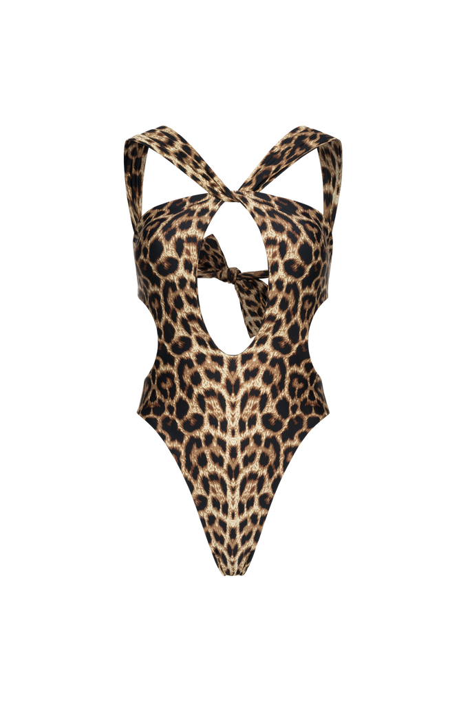 Classic leo ORCHID swimsuit featuring warm natural leopard tones.